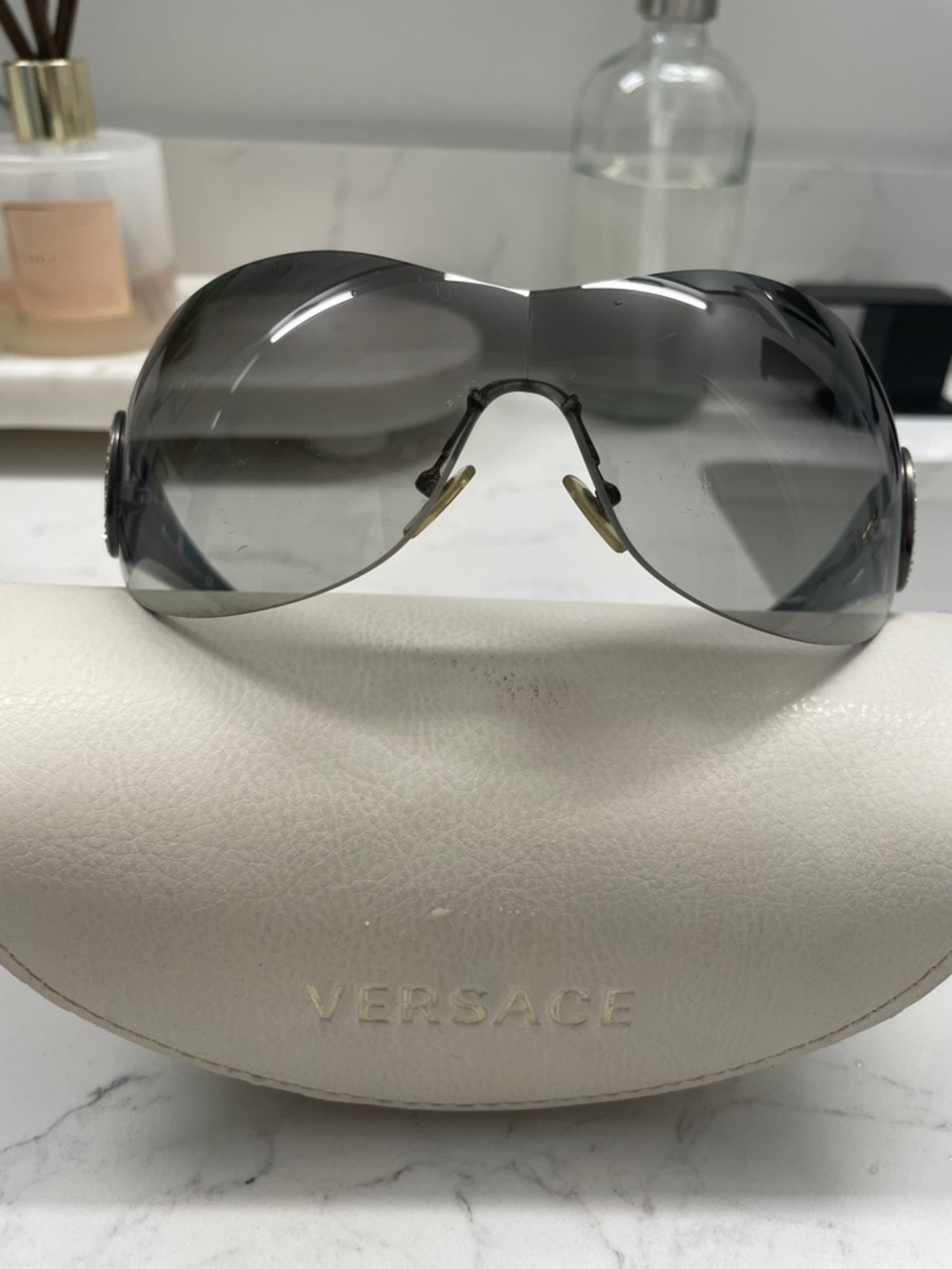 Versace Women's Wrap Sunglasses in Black Frames with Brown Gradient Lenses - Picture 7 of 7